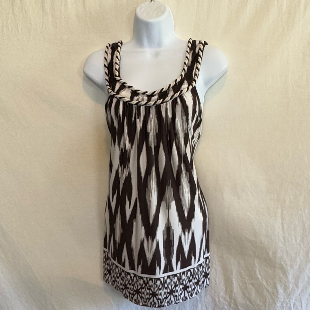 D-138 Heart Soul Brown & White Braided Trim Sleeveless Pullover Blouse Size XL